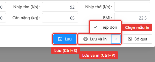 Nút Lưu, Lưu và in và danh sách chọn mẫu in